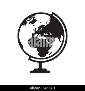 Globe icon vector with Asia Africa and Europe map. Flat icon isolated on the white background. Vector illustration. Stock Vector