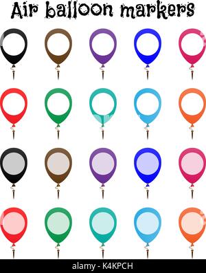 Air balloon mark, marker mock ups for maps, for web or for another application. Inside of the marker you can place numbers, letters, signs, labels Stock Vector