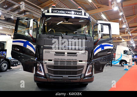 JYVASKYLA, FINLAND - MAY 18, 2017: Volvo FH16 750 heavy duty truck with I-shift and Globetrotter cab on display on Kuljetus 2017, a professional event Stock Photo