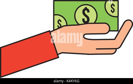 hand holding baknote cash payment Stock Vector