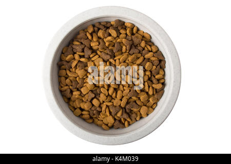 A bowl of dry cat food isolated on white. Stock Photo