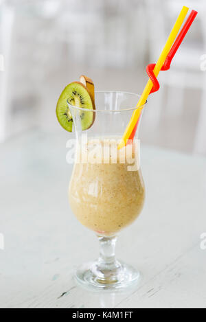 lose up view at healthy smoothies made from kiwi and banana Stock Photo