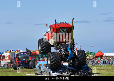 Wrecker Trucks Demonstration Guernsey, West Show,  Horticulture and Agriculture. Crushing cars. 'Big Pete'. Stock Photo