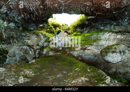 The Furna de Frei Matias, a volcanic corridor of lava. Pico, Azores islands. Portugal (MR) Stock Photo