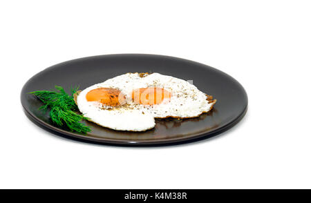 Fried eggs on the plate Stock Photo