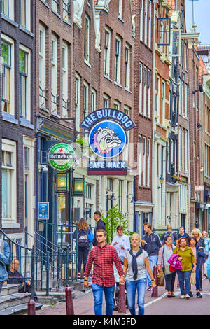 Amsterdam, Netherlands - September 05, 2017:  Amsterdam Bulldog coffeeshop sign-board in red-light district  in Amsterdam Stock Photo