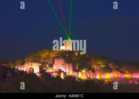 Light show at Tsarevets on the hill of the same name. Stock Photo