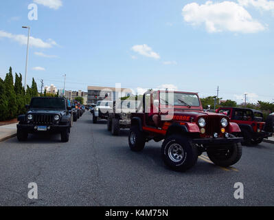 OCEAN CITY, MD - AUGUST 26, 2017: Dozens of Jeeps entering, exiting, and parked at the Convention Center in Ocean City, Maryland during the annual Jee Stock Photo