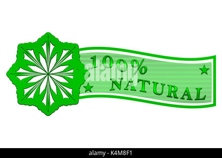 Decorative green label 100 percent natural with stars Stock Photo - Alamy