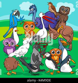 Cartoon Illustration of Funny Birds Animal Characters Group Stock Vector