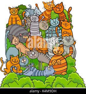 Cartoon Illustration of Funny Cats and Kittens Animal Characters Group Stock Vector