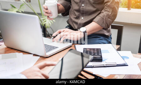 Business meeting  in outdoor. documents account managers crew working with new startup project Idea presentation, analyse marketing plans. Stock Photo