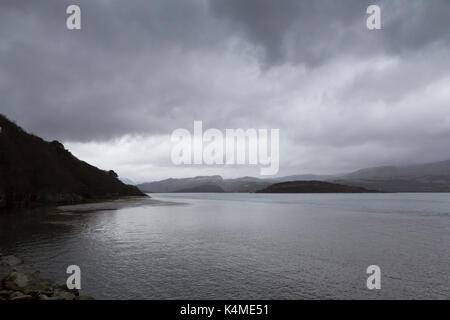 North Wales seascapes with hills and ominous grey skies Stock Photo