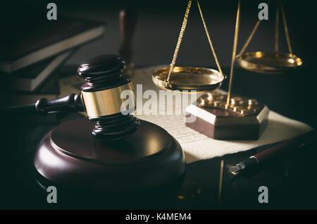 Court gavel, scale of justice, law theme. law lawyer hammer attorney court background composition judge concept Stock Photo