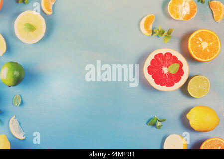 citrus pattern on blue Stock Photo