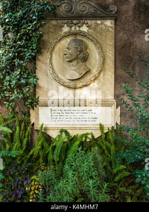 stone relief memorial plaque for english poet john keats at the protestant cemetery