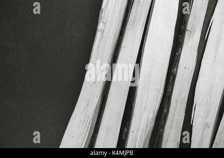 chopped wood on a dark stone worktop - view from above Stock Photo