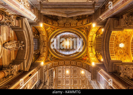 Interior of St. Peters Basilica roof dome Vatican City, UNESCO World Heritage Site, Rome, Lazio, Italy, Europe Stock Photo