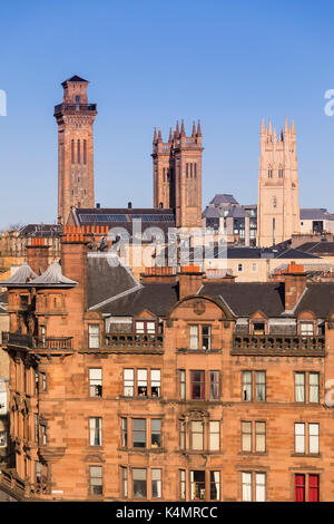 City skyline view of the towers of Trinity College and Park Church in the West End of Glasgow, Scotland, United Kingdom, Europe Stock Photo