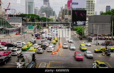 Bangkok, Thailand - Jun 18, 2017. Street at downtown in Bangkok, Thailand. Bangkok is the economic centre of Thailand and the heart of the country inv Stock Photo