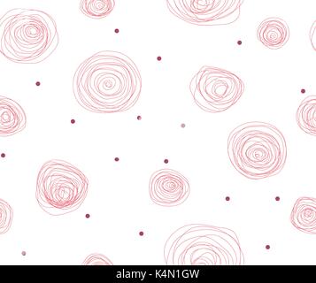 Seamlessly tileable pattern of scribble roses and dots. Stock Vector