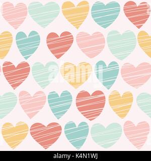 Seamless hand drawn hearts pattern. Retro colors. Stock Vector