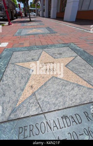 Walk of Fame stars on 8th Street in Little Havana, Miami, Florida, United States of America, North America Stock Photo