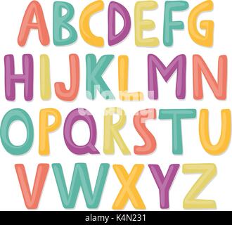 Cute and colorful childish hand drawn English alphabet. Suited for children's birthday invitation or other fun design. Stock Vector