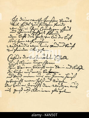 BACH, Johann  Sebastian  - poem to his bride handwritten poem from Bach to his bride - possibly 2nd wife - Anna Magdalena Wilcke.  German composer & organist, 21 March 1685-28th July 1750 Stock Photo