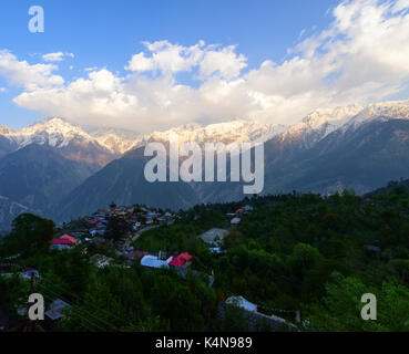 Kalpa village and Kinnaur Kailash sacred peak at sunrise view Stock Photo