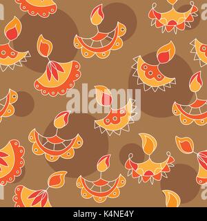 Vector hand drawn seamless pattern with Diwali symbols. Happy Diwali holiday background Stock Vector