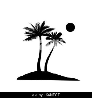 Palm tree silhouette. Summer holiday nature background. Beach resort skyline view. Stock Vector