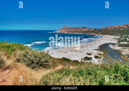 Sand beach in Corsica Island (Desert des Agriates) Stock Photo