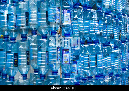 Rows of hanging empty plastic water bottles, Nairobi, Kenya Stock Photo