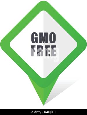 Gmo free green square pointer vector icon in eps 10 on white background with shadow. Stock Vector
