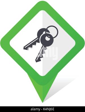 Keys green square pointer vector icon in eps 10 on white background with shadow. Stock Vector