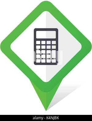 Calculator green square pointer vector icon in eps 10 on white background with shadow. Stock Vector