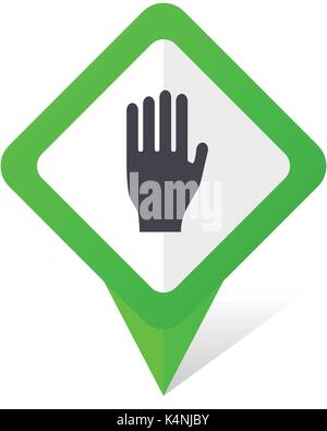 Stop green square pointer vector icon in eps 10 on white background with shadow. Stock Vector