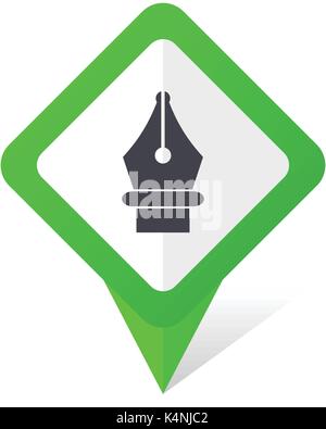 Pen green square pointer vector icon in eps 10 on white background with shadow. Stock Vector