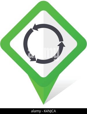 Rered vector yellow glossy web green square pointer vector icon in eps 10 on white background with shadow. Stock Vector