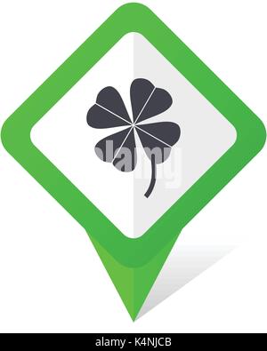 Four-leaf clover green square pointer vector icon in eps 10 on white background with shadow. Stock Vector