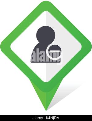 Remove contact green square pointer vector icon in eps 10 on white background with shadow. Stock Vector