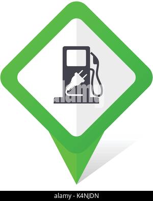 Fuel green square pointer vector icon in eps 10 on white background with shadow. Stock Vector