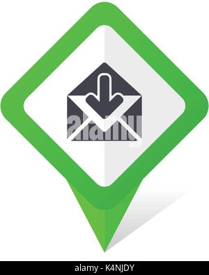Email green square pointer vector icon in eps 10 on white background with shadow. Stock Vector