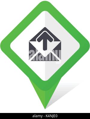 Email green square pointer vector icon in eps 10 on white background with shadow. Stock Vector