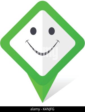 Smile green square pointer vector icon in eps 10 on white background with shadow. Stock Vector