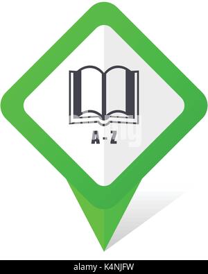Dictionary green square pointer vector icon in eps 10 on white background with shadow. Stock Vector