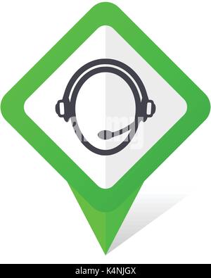 Customer service green square pointer vector icon in eps 10 on white background with shadow. Stock Vector