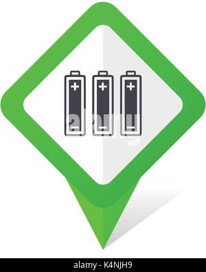 Battery green square pointer vector icon in eps 10 on white background with shadow. Stock Vector