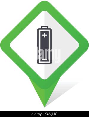 Battery green square pointer vector icon in eps 10 on white background with shadow. Stock Vector